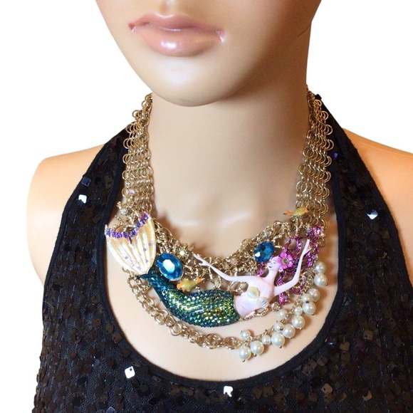 🌊✨ Betsey Johnson Rare Pearl Mermaid Statement Frontal Necklace✨🌊 - Picture 2 of 16
